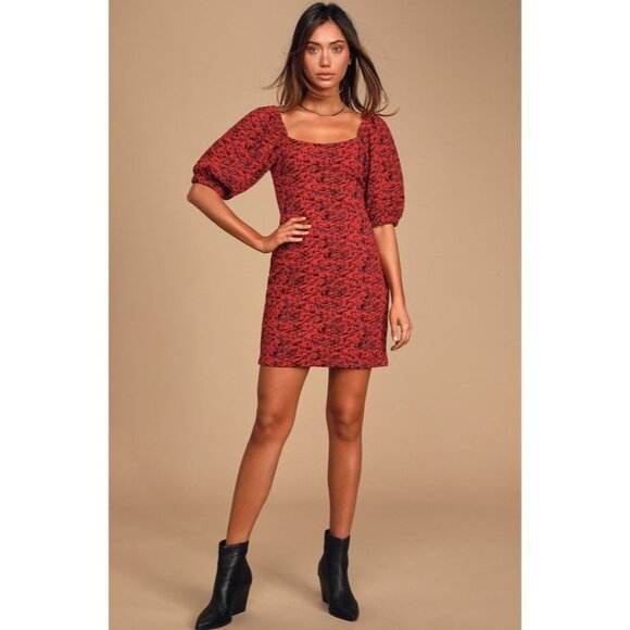Free People red  & blue metallic Sunset puff sleeve cold shoulder mini dress L - Picture 1 of 16